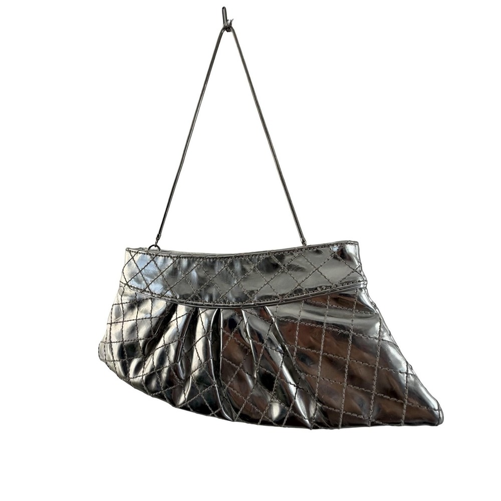 Steve Madden Quilted Shoulder Bag Womens Silver Metallic Evening Purse - Picture 8 of 15